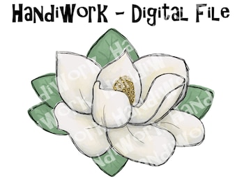 Magnolia flower png design, painted magnolia flower sublimation, magnolia digital design png, cartoon magnolia flower, southern flower png