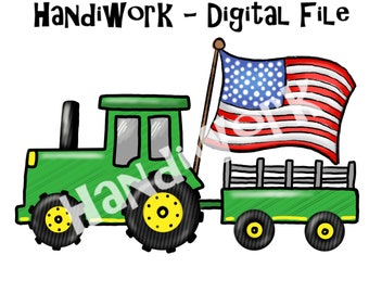Diseño png del tractor del 4 de julio, tractor con sublimación de la bandera estadounidense, png del tractor del día de la independencia, tractor verde y amarillo del 4 de julio