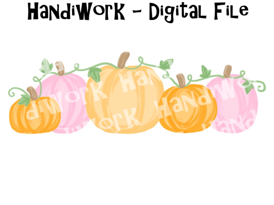 Sweet Pink and Orange Watercolor Pumpkins Png File, Baby Girl Pumpkins