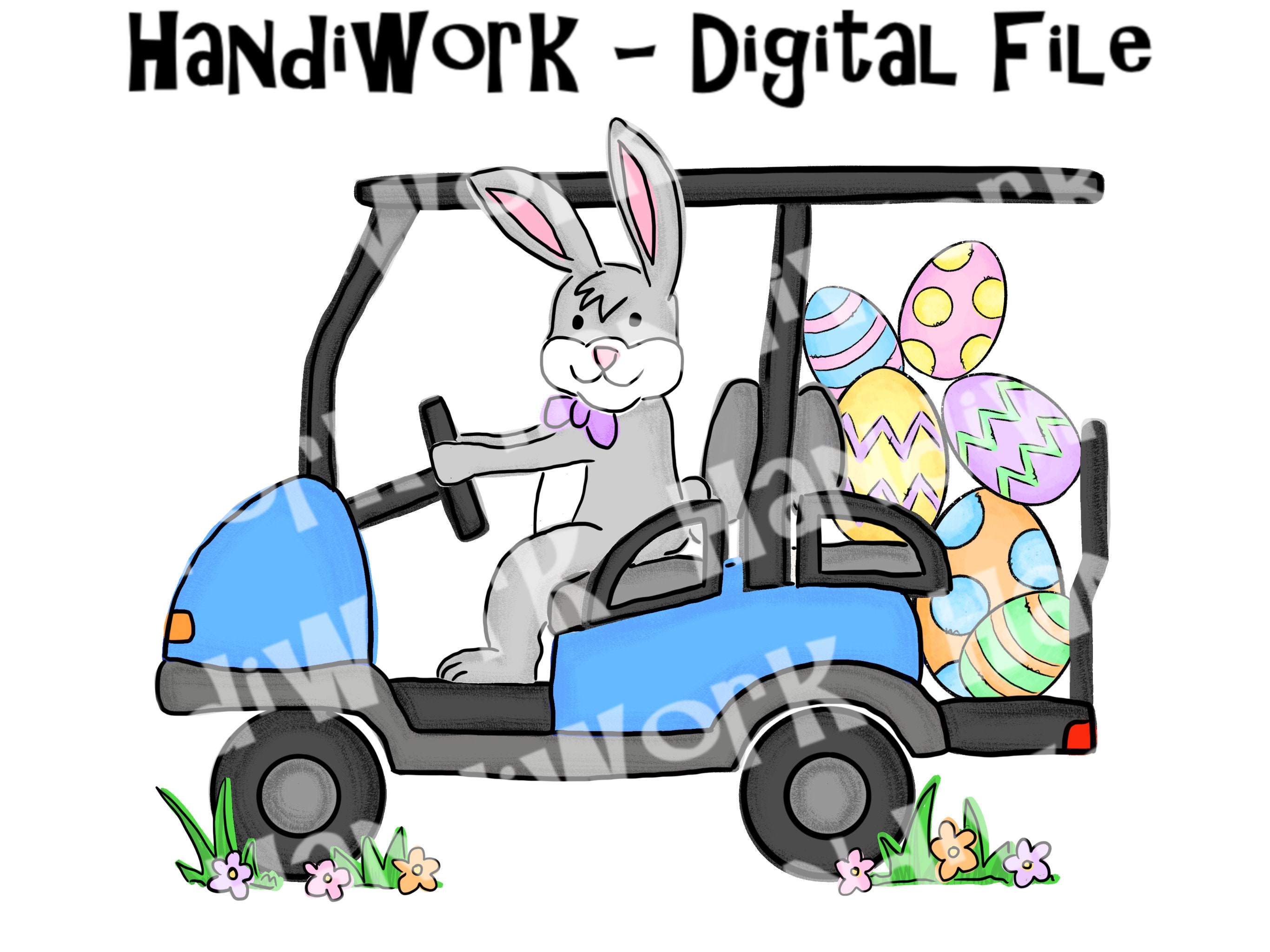 Easter Bunny in Golf Cart Png Design, Bunny in Golf Cart Sublimation