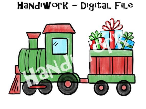 Train with presents PNG File, Christmas Train design, Watercolor Train with presents, Boy Christmas Sublimation Design, red and green train