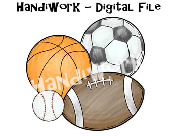 Baseball, basketball, football, and soccer PNG File, Watercolor Sports Balls Design, Sports Balls design, Sports balls Sublimation Design