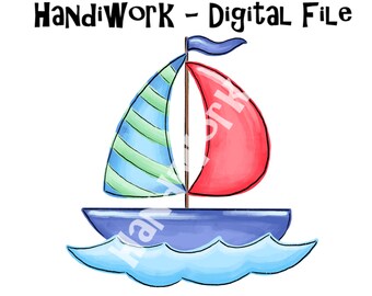 Cute Nautical sailboat png design, watercolor sailboat sublimation design, nautical birthday shirt png, painted kids sailboat design png