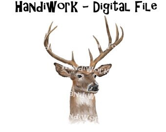 Realistic watercolor buck png design, painted deer clip art, hunting sublimation png, deer sublimation png, realistic buck digital file,