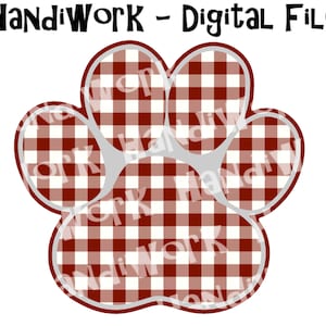 May include: Red and white gingham paw print design.  HandlWork - Digital File.