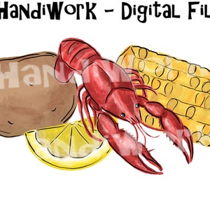 Archivo PNG de cangrejo de río, patatas y maíz, diseño pintado de cangrejo de río, cangrejo de río en acuarela, diseño de sublimación de cangrejo de río, cangrejo de río en acuarela, comida cajún
