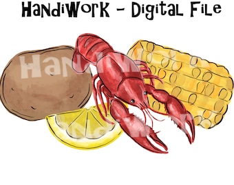 Crawfish potatoes corn PNG File, Crawfish painted Design, Watercolor crawfish, Crawfish Sublimation Design, Watercolor Crawfish, Cajun food