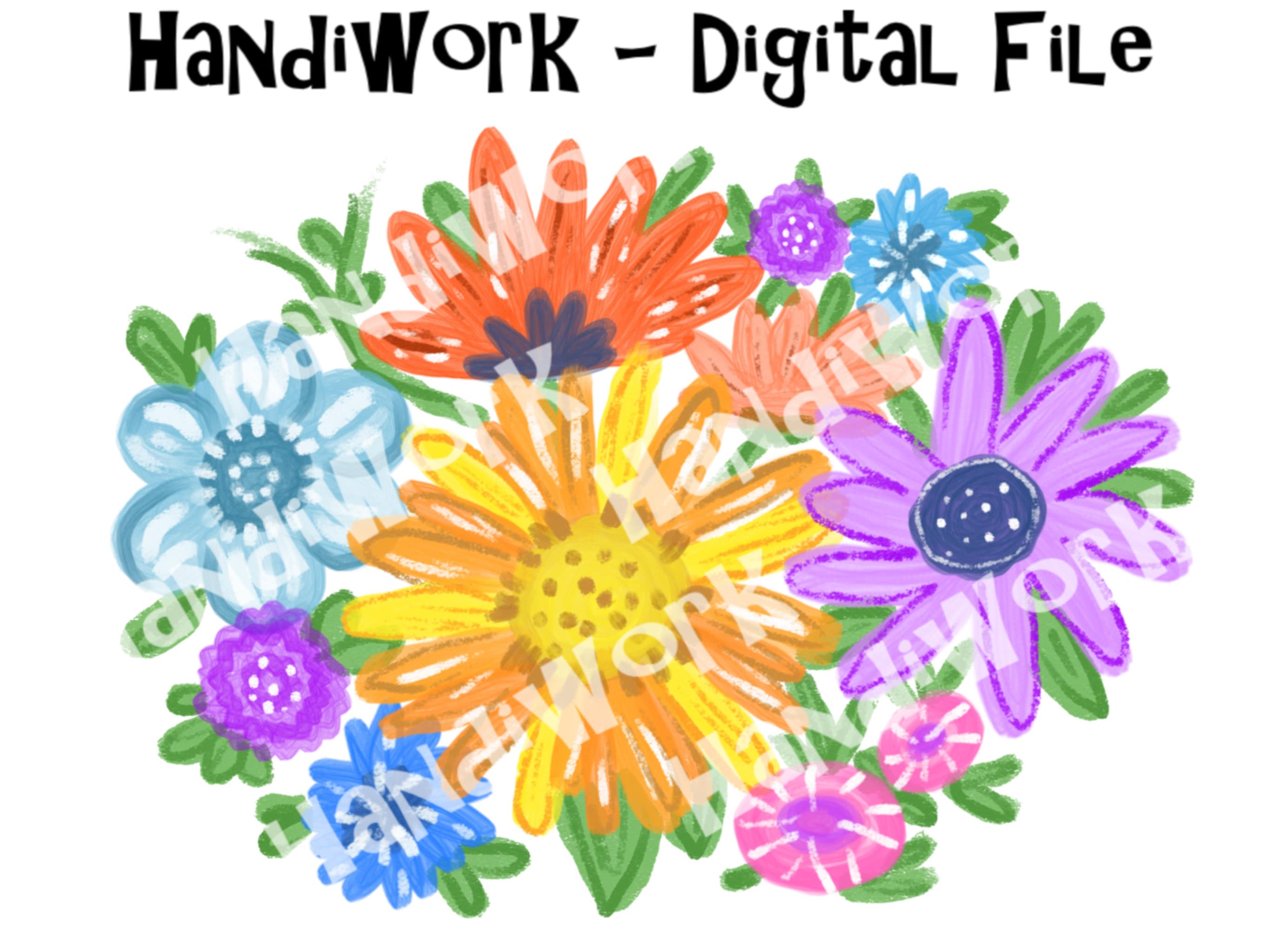 Bright colored flower bunch png design colorful flower | Etsy