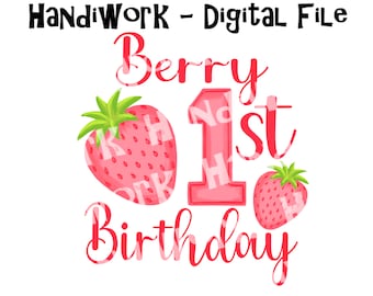 Cartoon Berry first birthday png design, girly strawberry first birthday sublimation, Berry first birthday shirt digital design, first bday