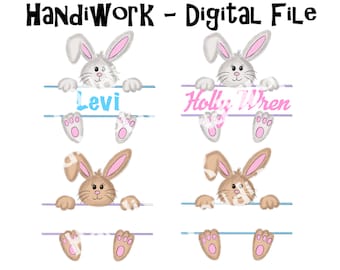 Bunny name frames png designs, Easter bunny with personalization sublimation, add name to bunny shirt design png, kids Easter bunny name png
