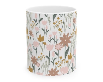Pastel Wildflower Pattern Mug | Floral Ceramic Coffee Cup