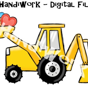 Backhoe valentines PNG File, Construction Valentines design, Boy Valentines’s day Sublimation Design, yellow Tractor with hearts, tractor