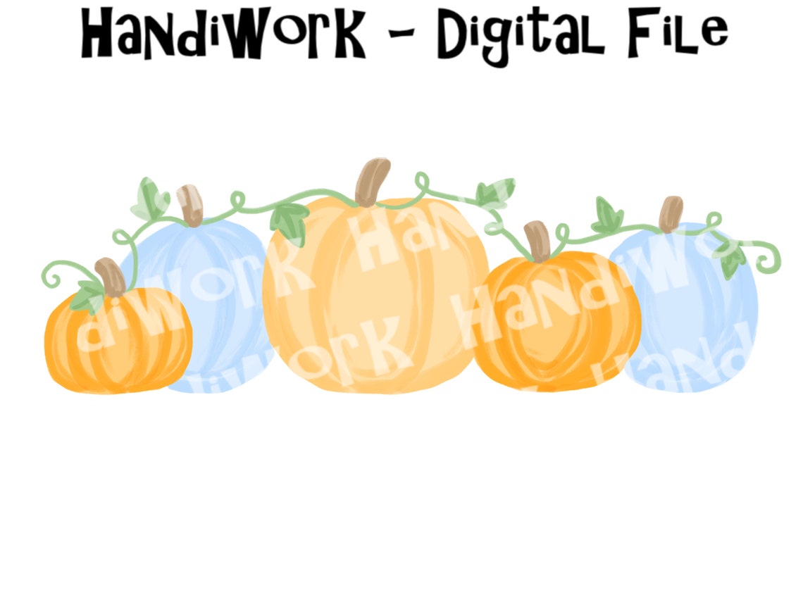 Sweet Blue and Orange Watercolor Pumpkins Png File, Baby Boy Pumpkins ...