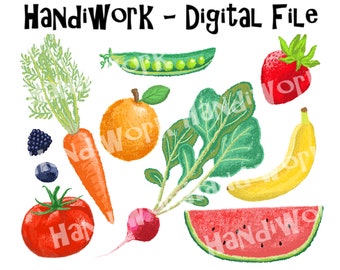 Fruit and vegetable hand painted clip art, fresh produce sublimation clip art, from the garden clip art png designs, farmers market clip art