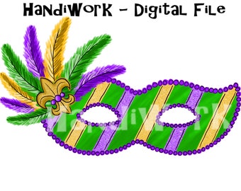 Karneval Maske PNG Datei, gemalt Karneval Maske Design, Karneval Maske Sublimation Design, Fleur de Lis, Maske mit Federn png Datei