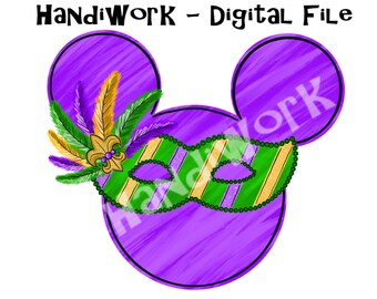 Mardi Gras mouse head PNG File, Mardi Gras mouse head design, Mouse head Sublimation Design, Mardi Gras Mouse head with mask, Mardi Gras png