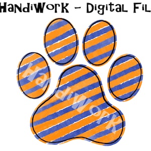 Orange and Navy paw print PNG File, Watercolor Navy and orange paw print design, Tiger paw print Sublimation, orange and blue stripes