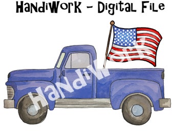 Navy blue July 4th truck with American flag png design, navy old truck with flag sublimation, Independence Day truck with flag png, vintage