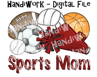 Sports mom png design, sports mom sublimation png, baseball football cheer volleyball soccer basketball mom design, all sports mom png