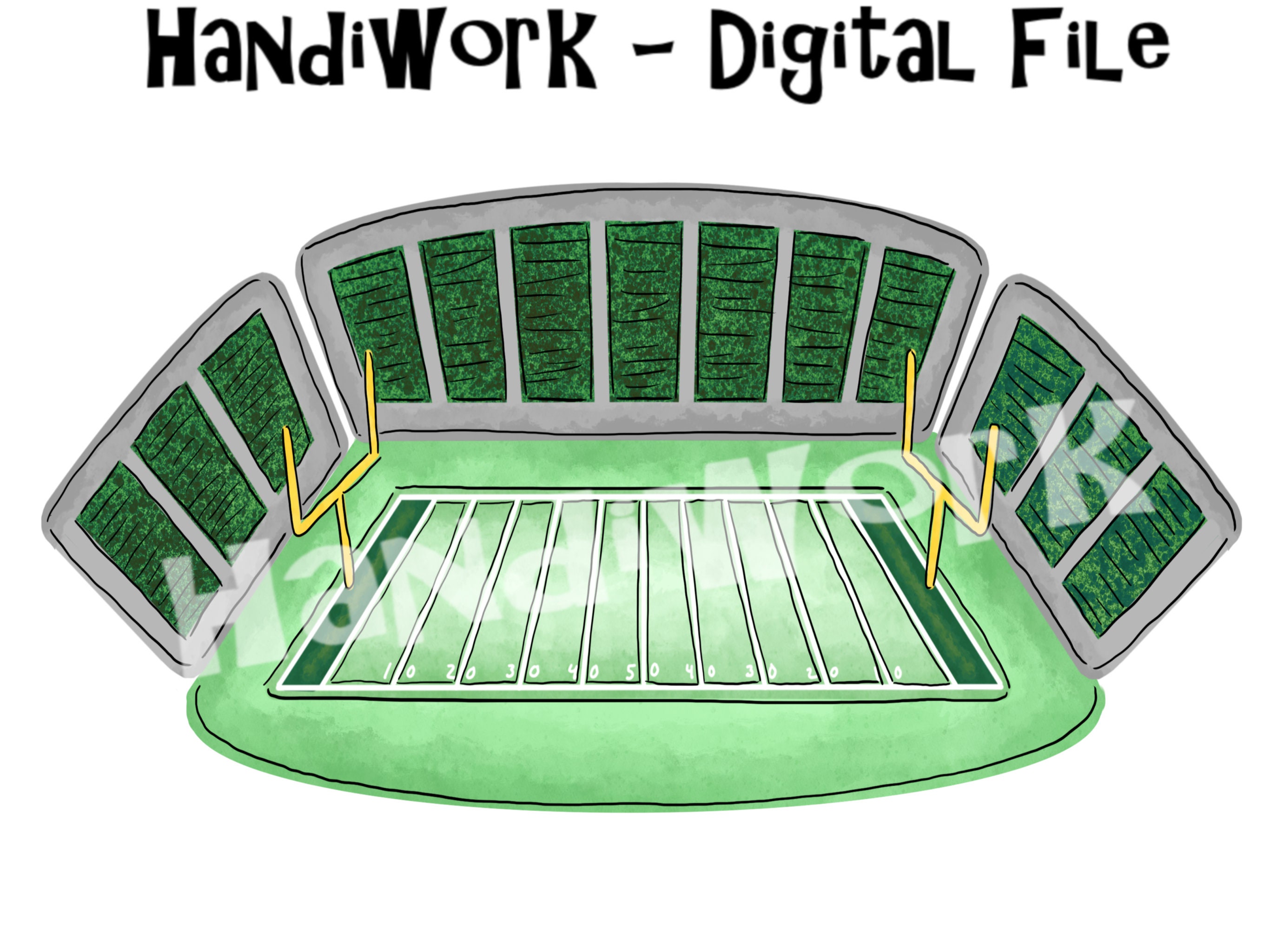 ⚠️FieLD Arts⚠️ Watercolor Football Field With Dark Green Fans and End Zone