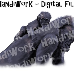 Painted gorilla and baby clip art, mom and baby gorilla art, realistic gorilla and baby painting, gorilla sublimation, gorilla shirt png