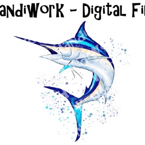Marlin fish watercolor art design png, Marlin fishing sublimation, painted Marlin digital design, salt water fishing shirt design, Marlin