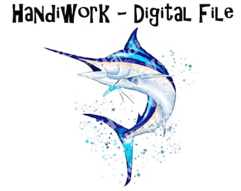 Marlin fish watercolor art design png, Marlin fishing sublimation, painted Marlin digital design, salt water fishing shirt design, Marlin