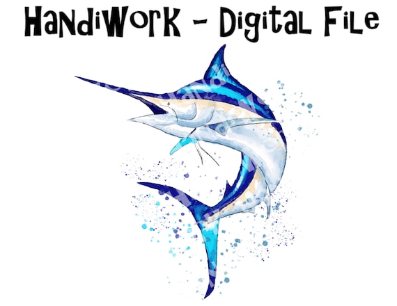 Marlin fish watercolor art design png, Marlin fishing sublimation, painted Marlin digital design, salt water fishing shirt design, Marlin