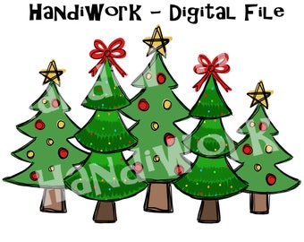 Christmas tree group PNG File, Christmas trees with lights png, Christmas tree farm Sublimation Design, Watercolor Christmas tree group