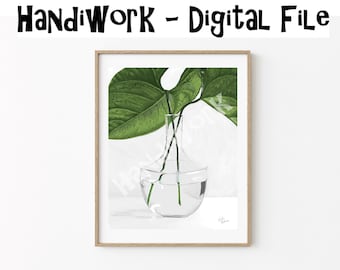 Elephant ear in glass vase art print file, plant lover art print, plant in crystal glass art print, elephant ear art print in 8x10 and 11x14