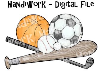 Baseball, basketball, soccer ball and golf PNG File, Watercolor Sports Balls Design, Sports Balls design, Sports balls Sublimation Design