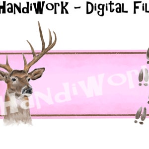 Realistic girl deer name frame png design, watercolor deer with pink frame sublimation, personalized girly deer digital design, hunting png