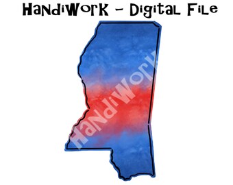 Red and Blue Mississippi PNG File, Watercolor Red and navy Mississippi design, Red and blue college Mississippi sublimation design, MS png