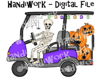 Skeleton in golf cart png design, Halloween golf cart sublimation png, Halloween golf cart community shirt png, cute golf cart Spooky design