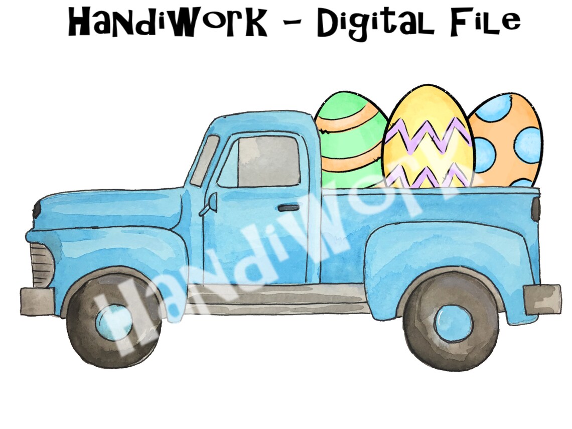 Easter Truck With Eggs PNG File Easter Truck Watercolor - Etsy