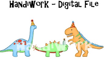 Dinosaur birthday trio png design, birthday Dino trio sublimation design, cute birthday dinosaurs with party hats, birthday Dino clip art