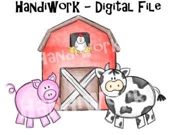 Aquarell Bauernhof png Design, Aquarell Scheune und Bauernhof Tiere png, Bauernhof Tiere Sublimation Design, Bauernhof Tier Geburtstag Shirt Design png