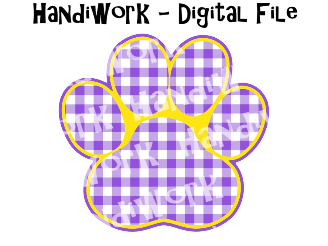 Purple and Gold Gingham Paw Print, Gingham Sports Mascot Logo ...
