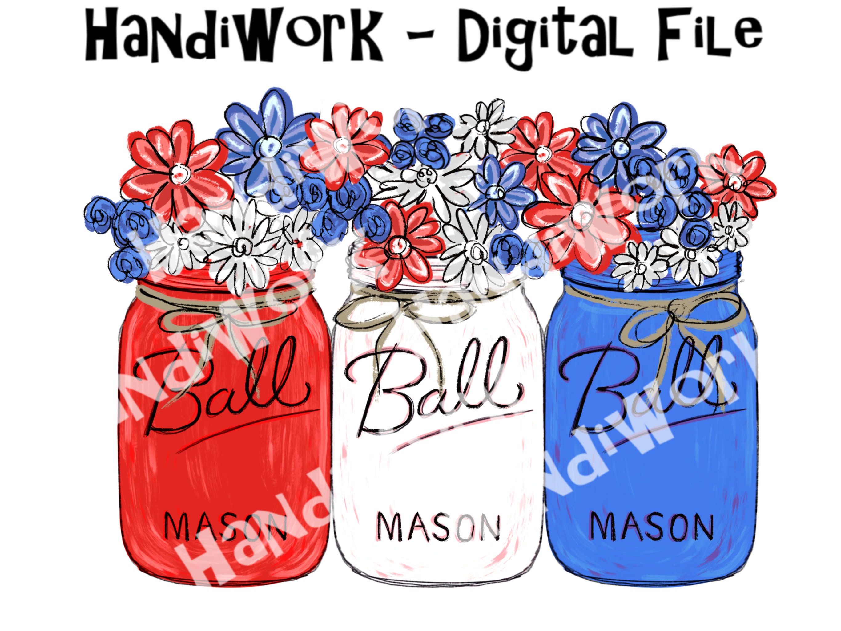 Fourth of July Mason Jars png design mason jars with flowers Etsy