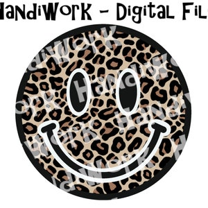 Cheetah smiley face design, leopard smiley face sublimation, retro cheetah print smiley face, animal print smiley face, digital smiley face