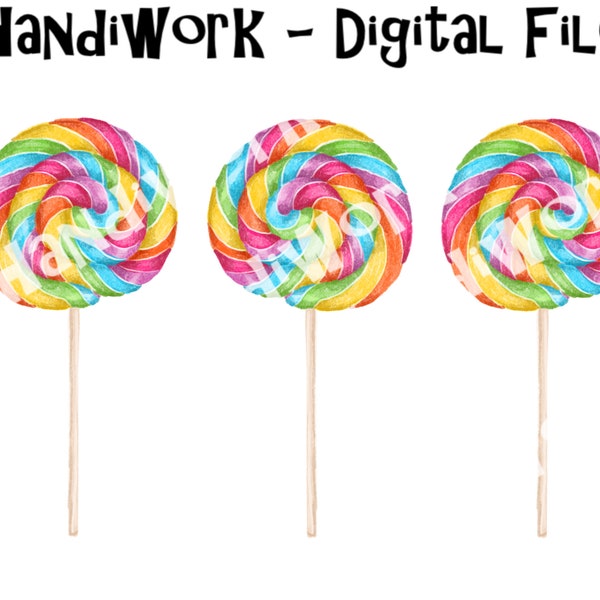 Lollipop trio png design, rainbow lollipop sublimation design, painted lollipop png, candy sucker trio png, candy birthday shirt design png