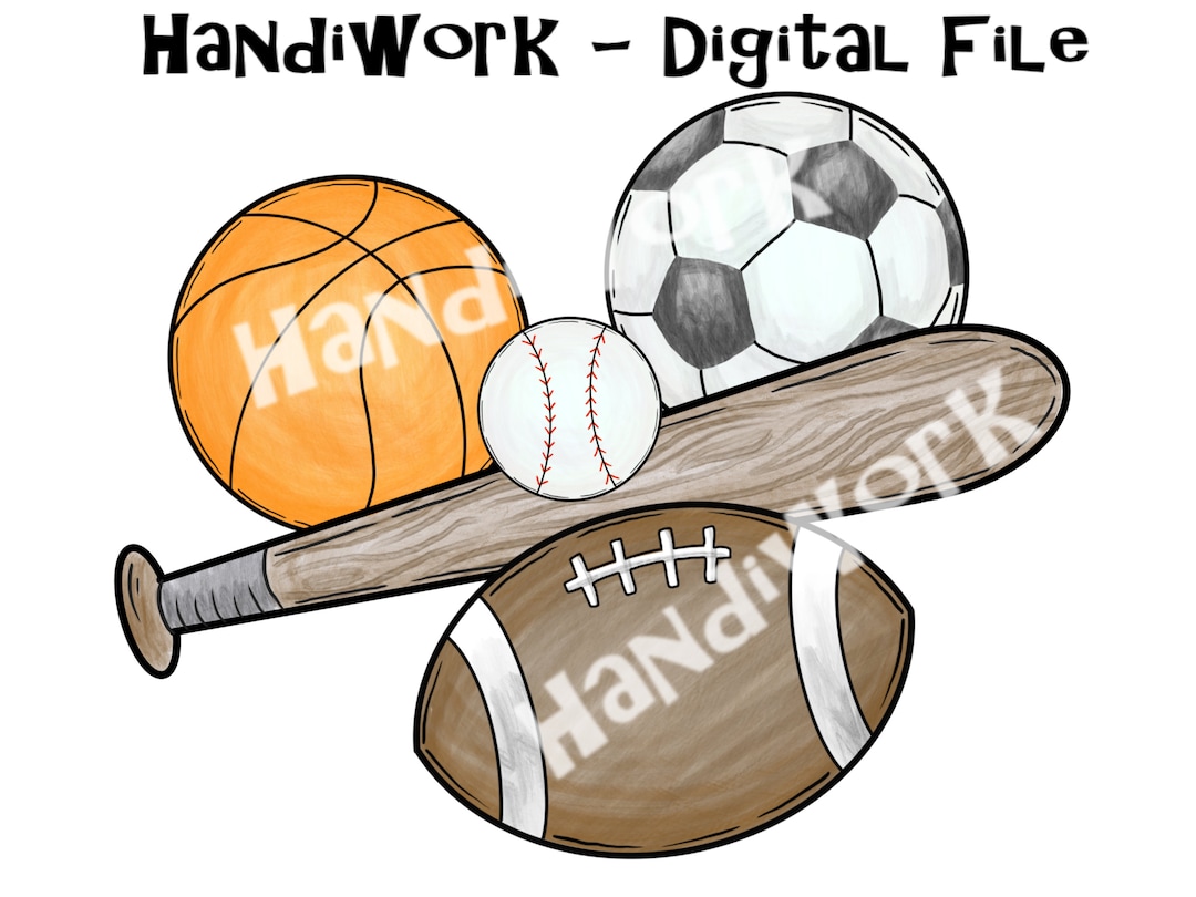 Baseball, Basketball, Football, and Soccer PNG File, Watercolor Sports