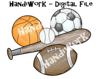 Baseball, basketball, football, and soccer PNG File, Watercolor Sports Balls Design, Sports Balls design, Sports balls Sublimation Design