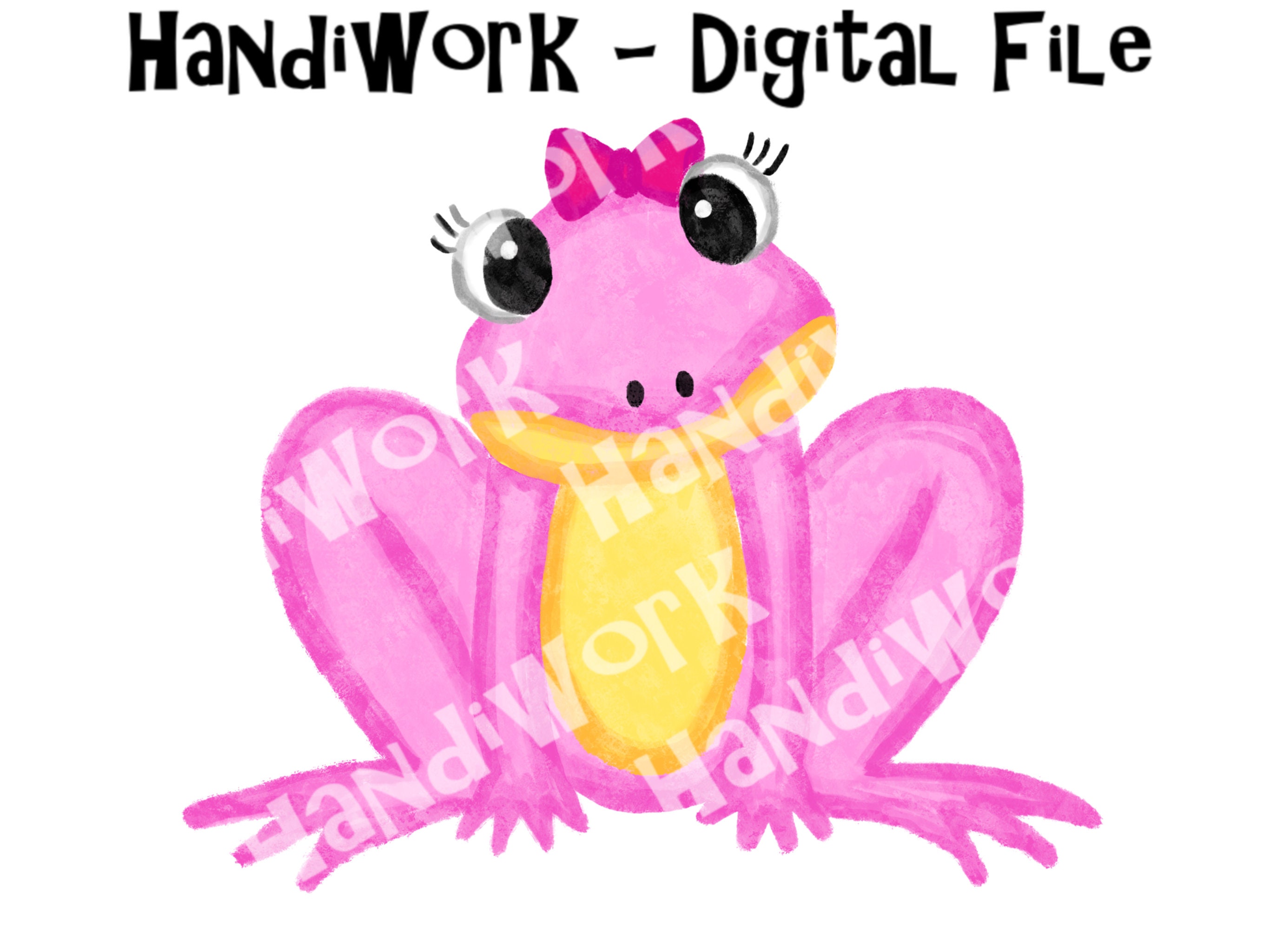 Painted Pink Frog With Bow Png Design, Pink Tree Frog Sublimation