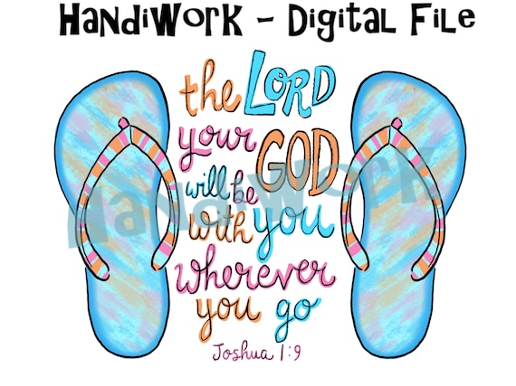 Flip flop Joshua 1:9 summer design png, Christian summer flip flop sublimation, cute summer flip flop beach png design, beach bible verse