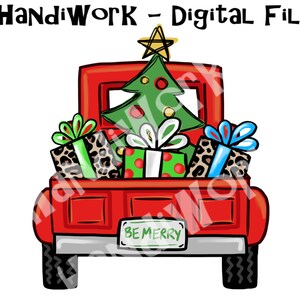 Truck with Presents and tree PNG File, cheetah Truck, Cheetah presents in truck, Christmas truck Sublimation Design, Red truck with tree png