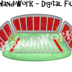 Watercolor football field with red sports fans and end zone png file, red football field sublimation, painted football field png file