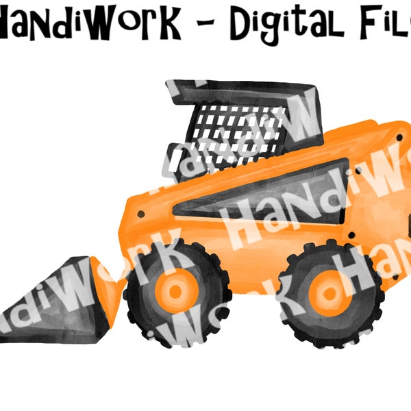 Watercolor skid steer png design, boys skid steer painted sublimation design, orange and black skid steer digital png, skid steer shirt png