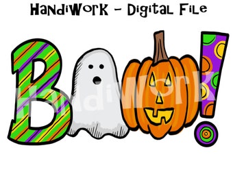 Boo! Halloween PNG File, Cute Halloween design, Boo! Sublimation Design, Jack-o-lantern, Cute ghosts, Boo! Watercolor png, Halloween shirt