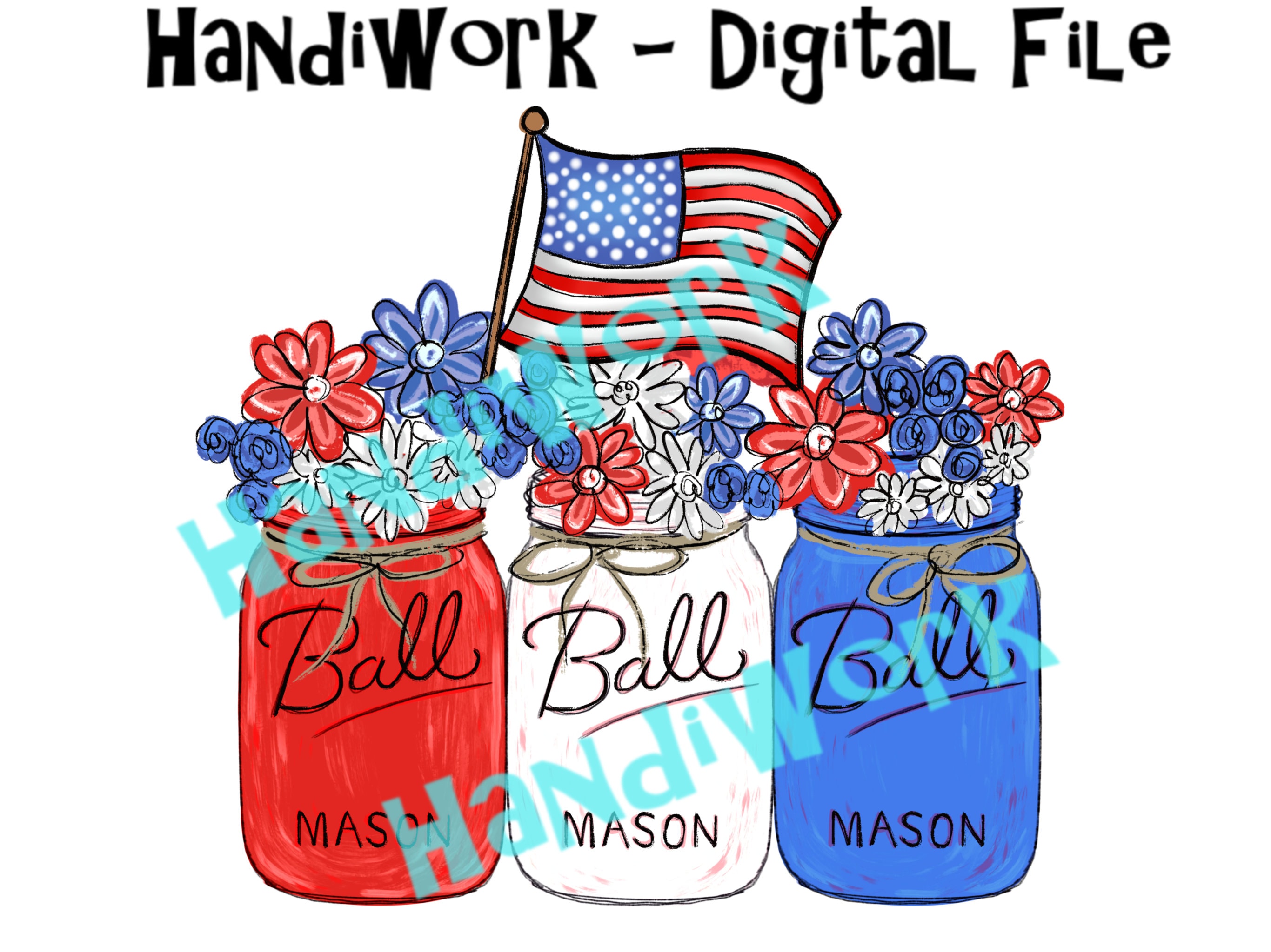 Fourth of July Mason Jars png design mason jars with flowers Etsy